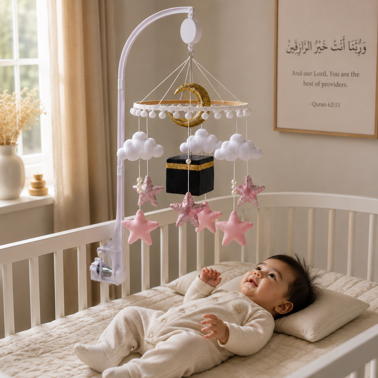 The Premium Noor Moon Quran Reciting Cot Mobile - Pink